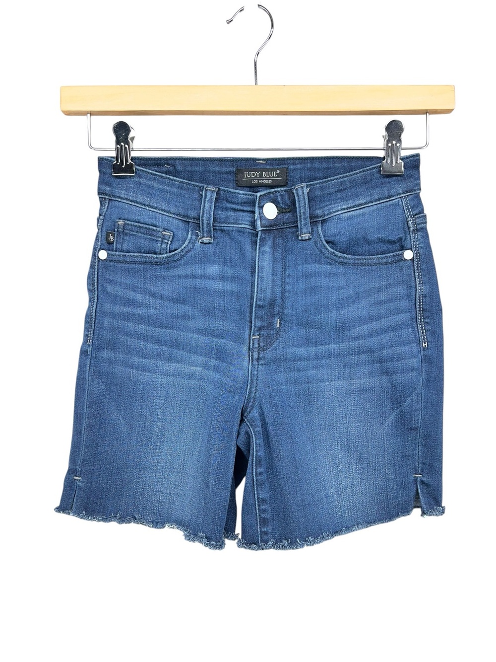Judy Blue Mid Rise Mid Length Cut Off Denim Shorts Womens Size Small JB15258DK